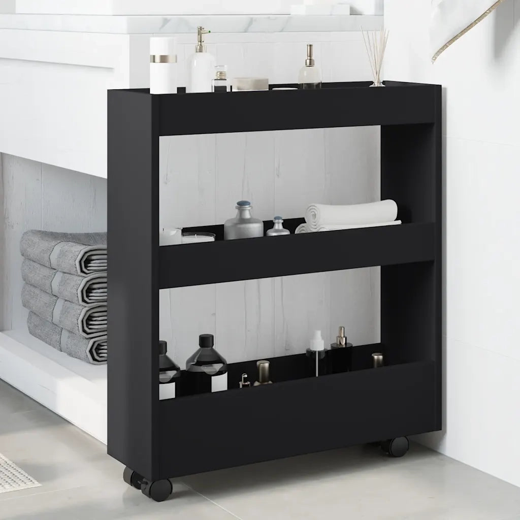 Carrello Portaoggetti Stretto a 3 Livelli Nero in Truciolato 855242
