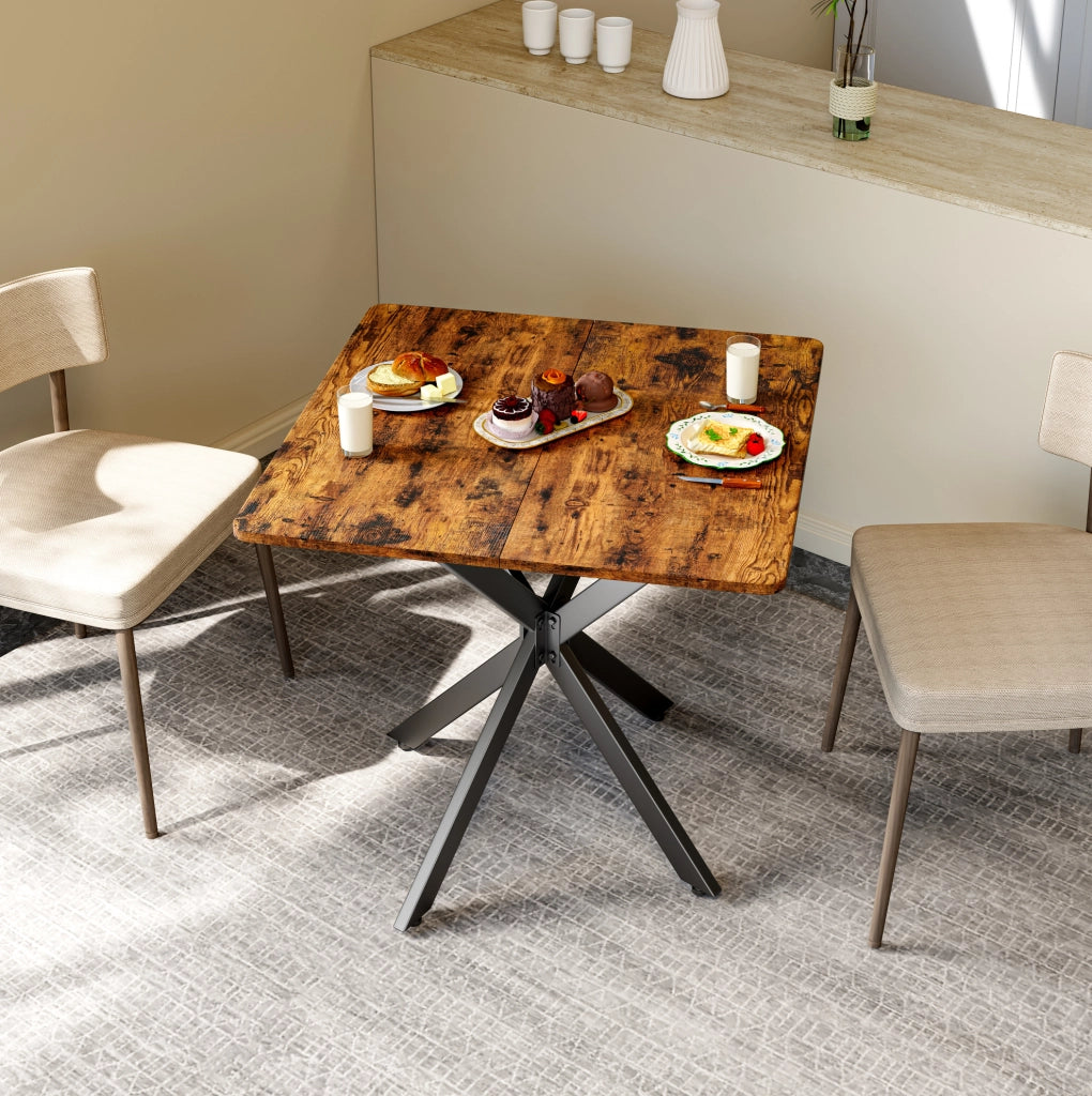 Tavolino 80x80x75 cm; stabile con gambe a X; truciolare; marrone