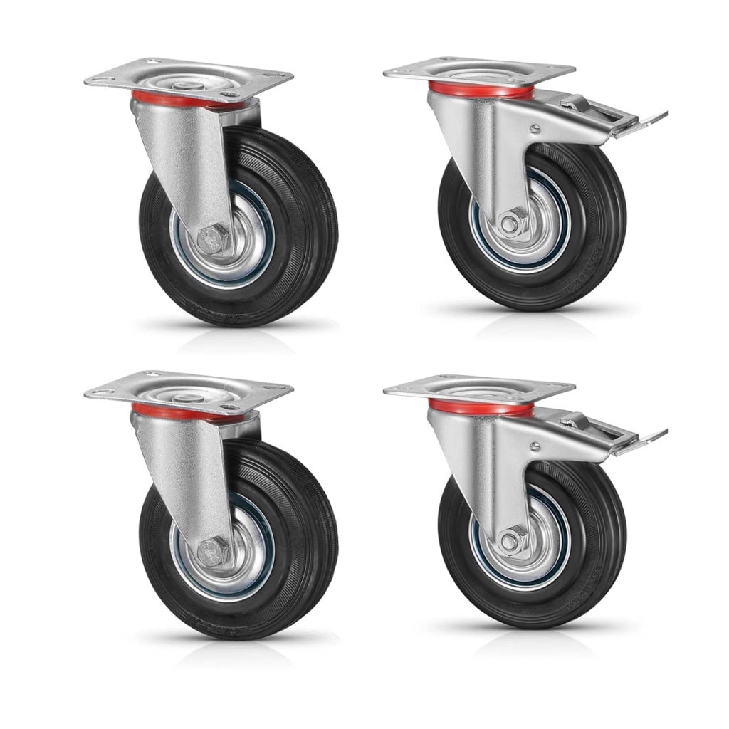 8 ruote di carico pesanti da 125 mm, ruote per il trasporto con freno fino a 400 kg, rotanti a 360°, nessun rumore (2 ruote freno, 2 ruote girevoli)