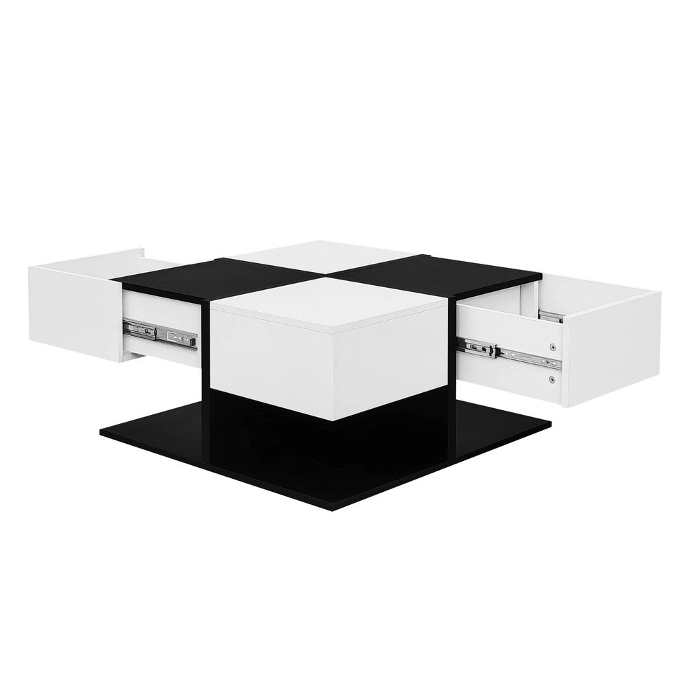 Tavolino da Caff¨¨ Quadrato con 2 Cassetti ¨C MINIMAL ¨C Nero/Bianco Lucido, 70x70x35,5 cm