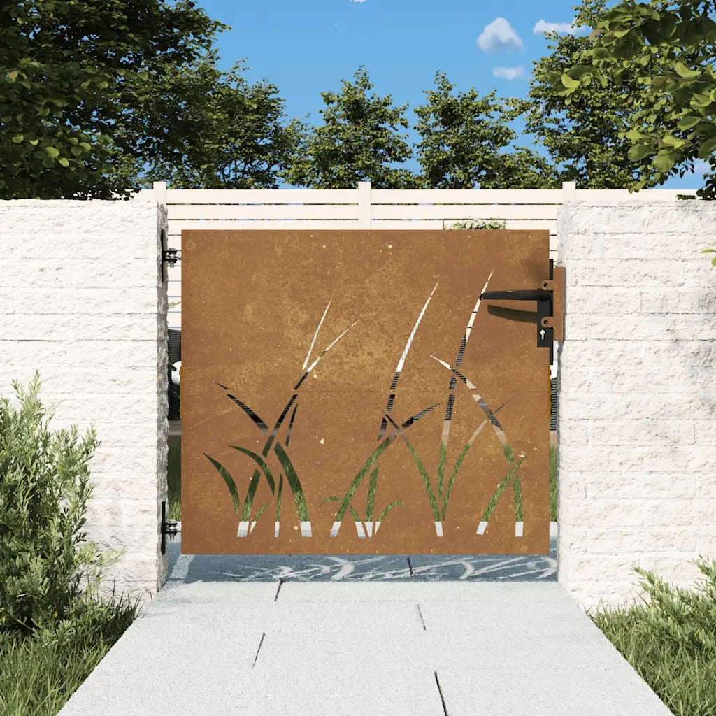 Cancello da giardino 85x75 cm in acciaio Corten con design erba 153220