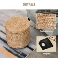 Pouf Contenitore Rotondo Stile Boho con Rivestimento Naturale, Tavolino da Salotto Ø43x43cm, Kaki