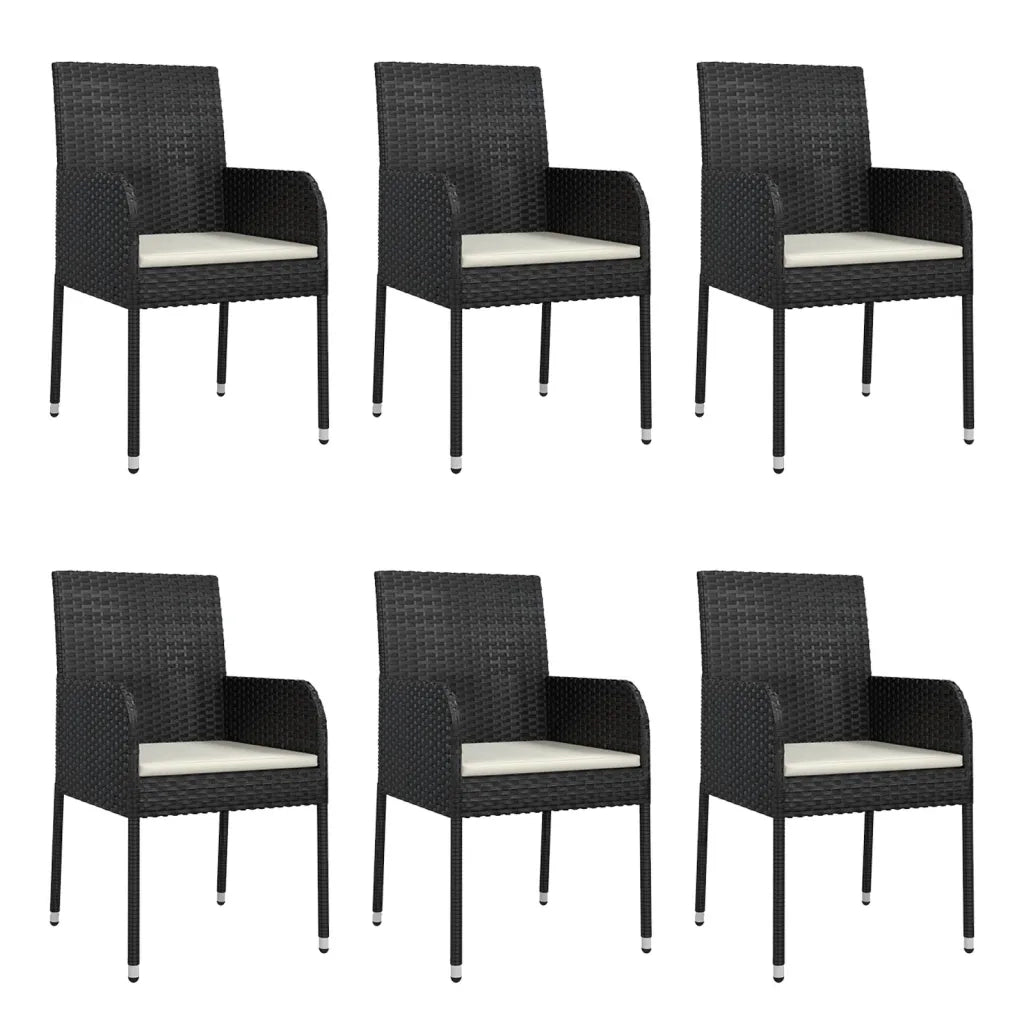 Set da Pranzo da Giardino 7 pz Nero con Cuscini in Polyrattan 3185015