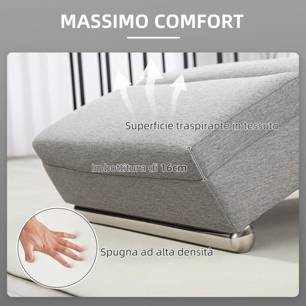 Poltrona Chaise Longue Reclinabile ¨C Zephmum ¨C Grigio Chiaro Tessuto Imbottito