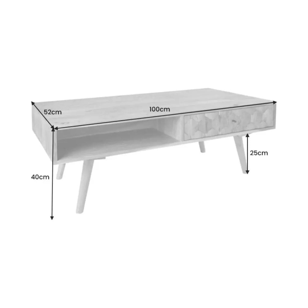 Tavolino basso SCANI 100 cm in legno di acacia massiccio verniciato stile scandinavo
