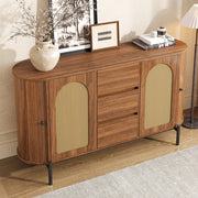 Credenza ovale con ante scorrevoli, 3 cassetti e ripiani regolabili per soggiorno, in MDF, noce, 140 × 38 × 77,5 cm