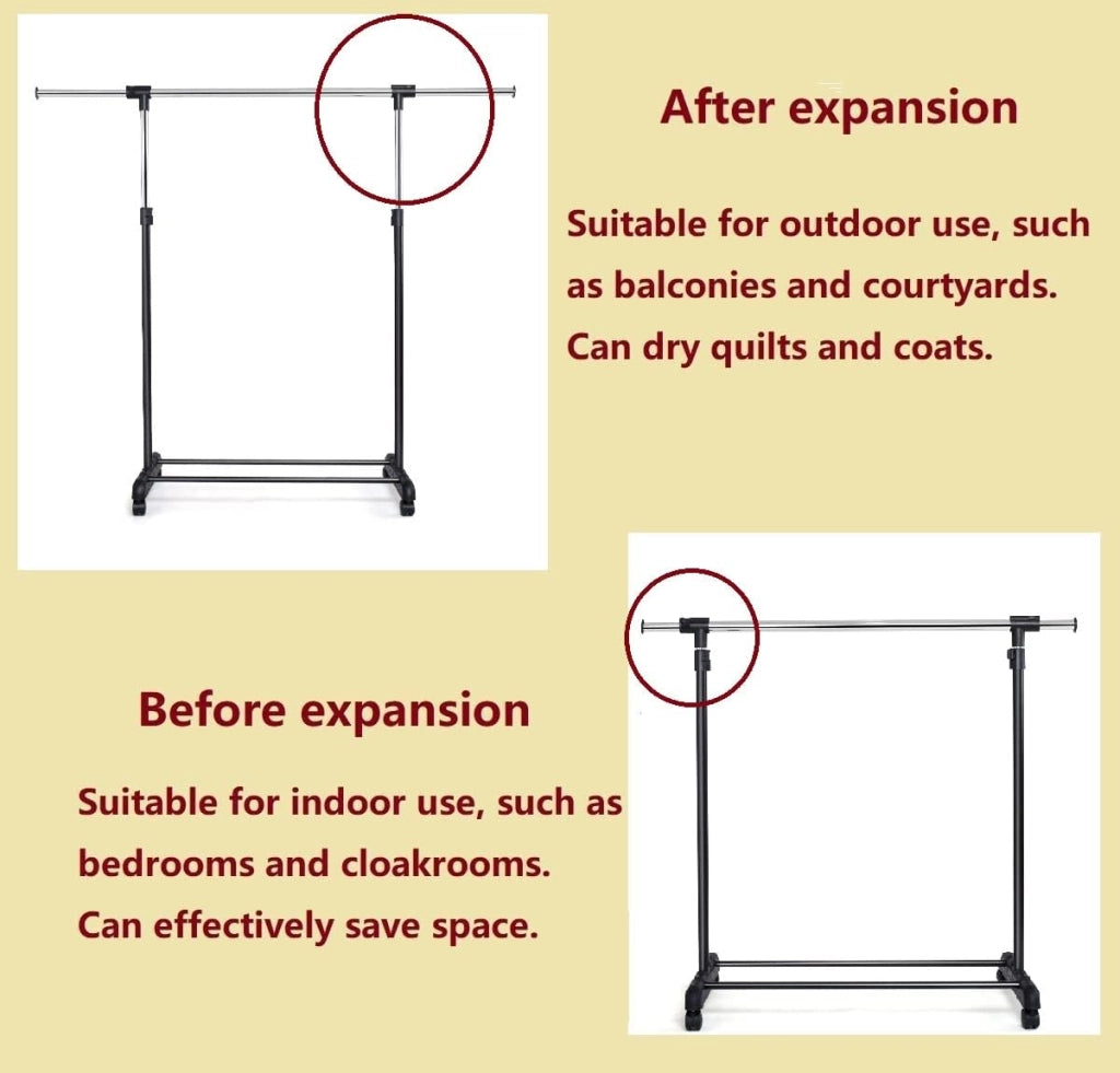 Stendibiancheria Regolabile con 2 Ripiani in Metallo e Portascarpe, per Camera da Letto, Bagno, Corridoio, 84x42x92-168 cm, Nero (Un tubo)