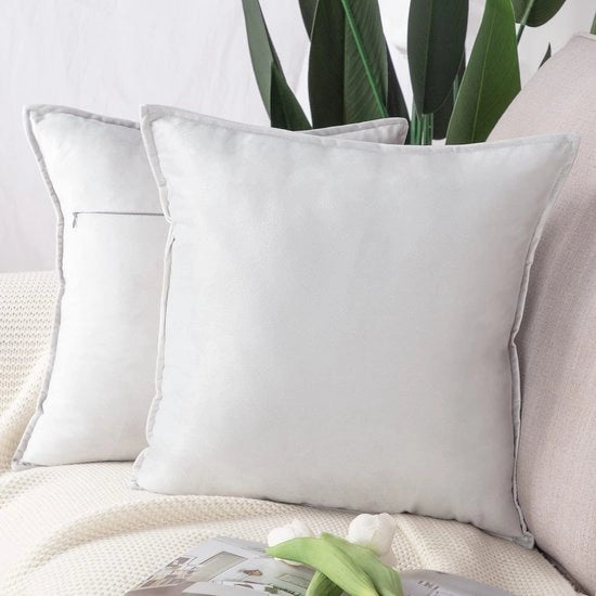 Set di 2 copri cuscino decorativi in flanella di lusso per divano per camera da letto Grigio Bianco 60x60 cm Quadrato