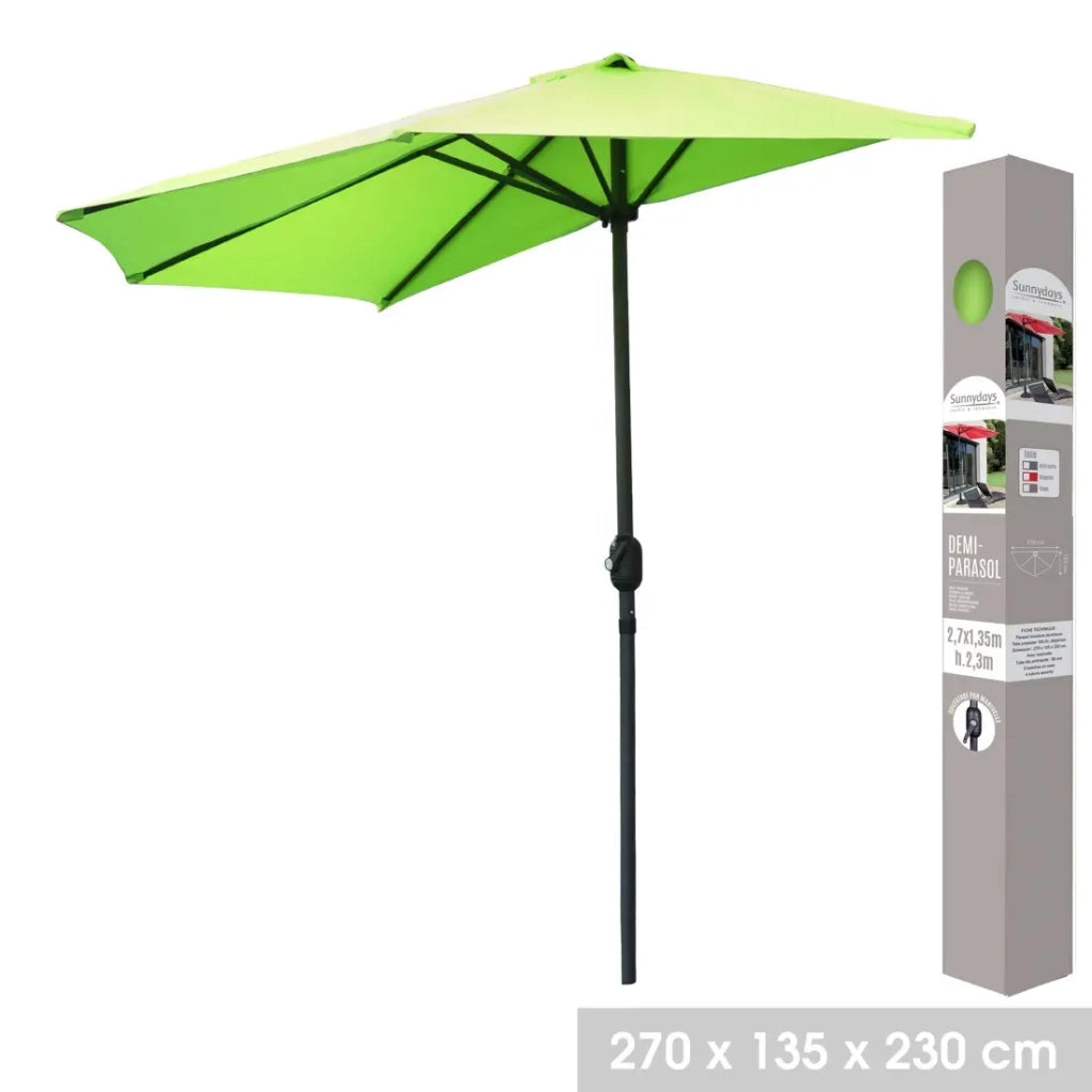 Mezzo ombrellone da parete verde anice - 270x135x230cm - Alluminio - Tela in poliestere 180g/m² - Manovella