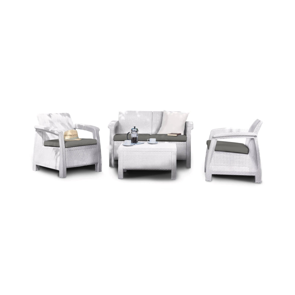 Set salotto da esterno Nelson, Salottino outdoor, Set da balcone o giardino, Composizione soggiorno per esterni, 128x70 h79 cm, Bianco
