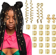 Accessori capellini da 26 pezzi in oro per trecce, dreadlocks metallici, ornamenti per capelli, spirali per capelli in stile pirata, clip per capelli, accessori per capelli per donne, festival, per bambini e adulti