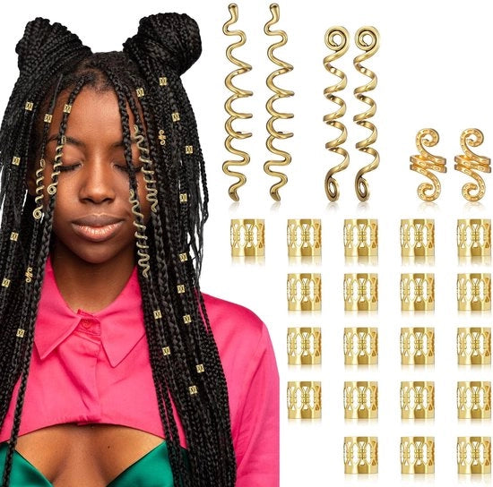 Accessori capellini da 26 pezzi in oro per trecce, dreadlocks metallici, ornamenti per capelli, spirali per capelli in stile pirata, clip per capelli, accessori per capelli per donne, festival, per bambini e adulti