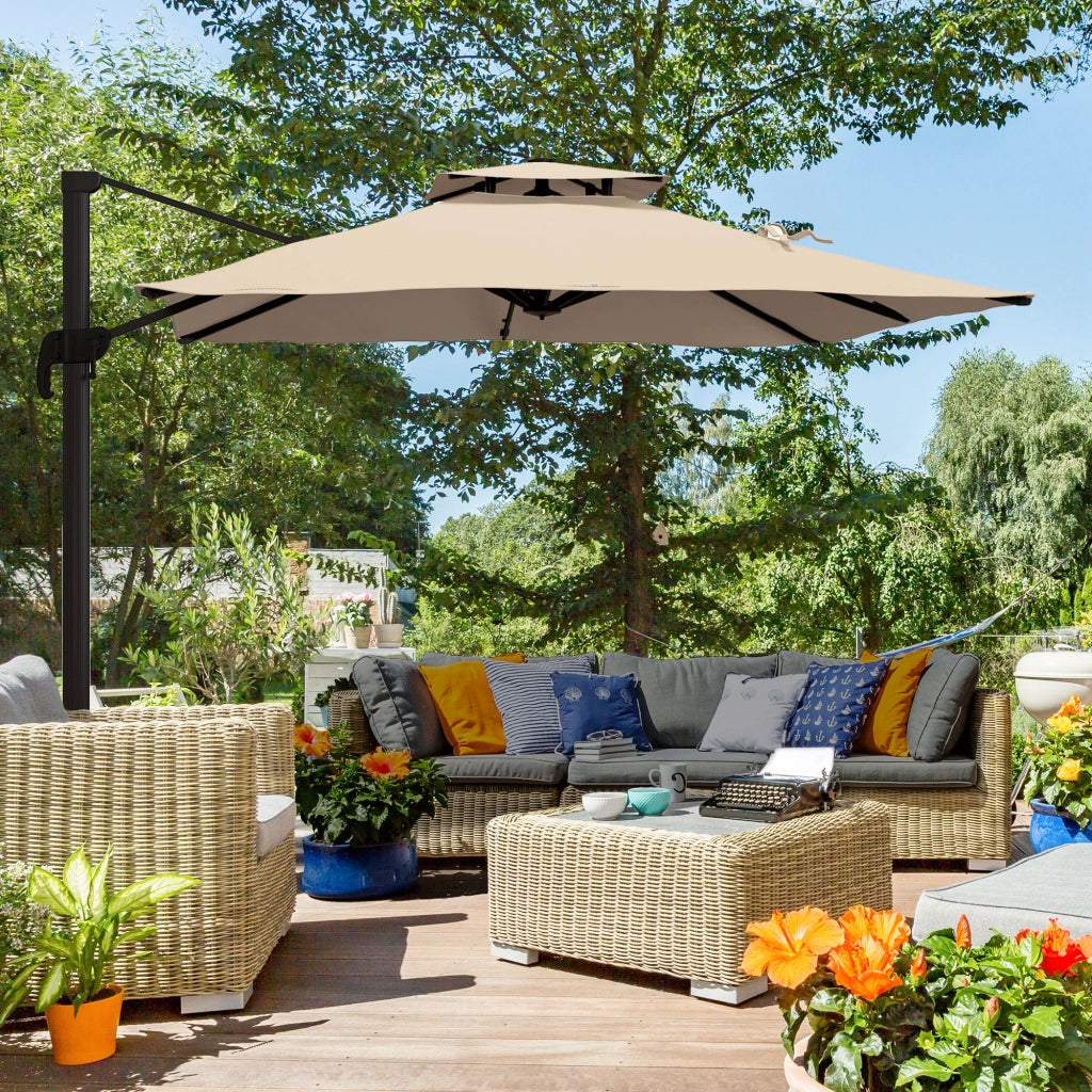 Ombrellone da Giardino Inclinabile 3x3 m ¨C Zephmum ¨C Alluminio Poliestere Khaki