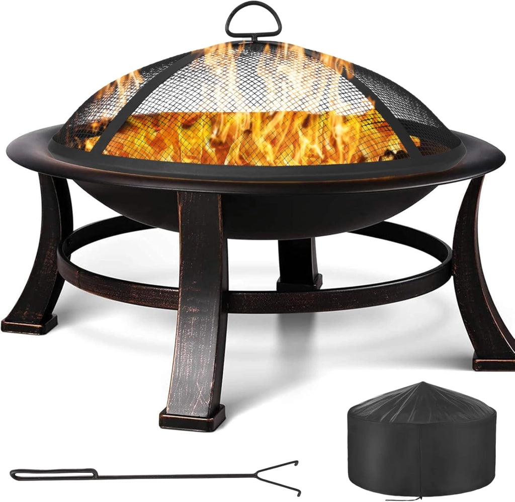 Bracieri da Giardino, Ø 76 cm Braciere con Griglia, Braciere con Parascintille y Copertura Impermeabile 600D, Braciere da Esterno, Braciere Barbecue, Grande Bracere Multifunzionale, Fire Pit, Nero