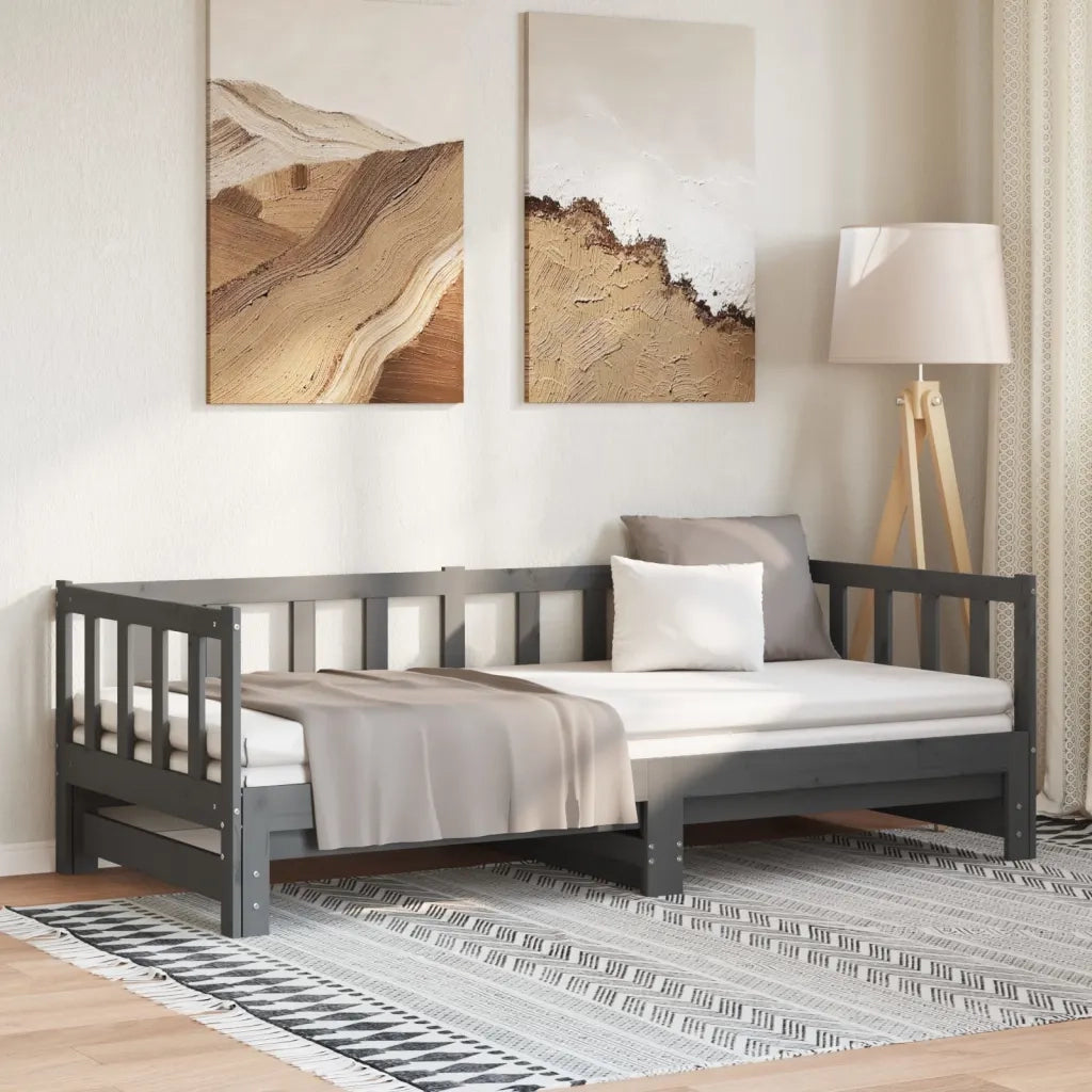 Dormeuse Estraibile Grigia 2x(90x190) cm Legno Massello di Pino 814666