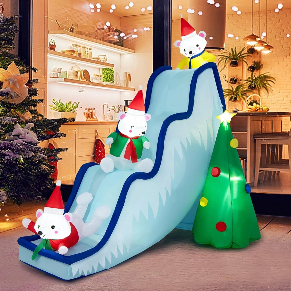 SOARS Decoration Noel, orso polare su scivolo gonfiabile, 270 x 142 x 220 cm, con 6 luci LED bianche integrate, decorazione natalizia per esterni e interni casa per giardino, cortile, prato, soggiorno