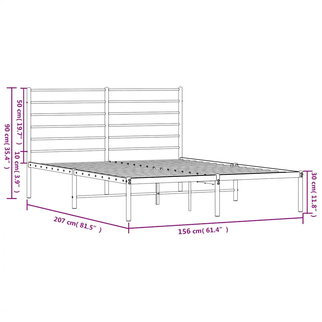Letto matrimoniale | Letto per adulti | Giroletto con Testiera Metallo Bianco 150x200 cm