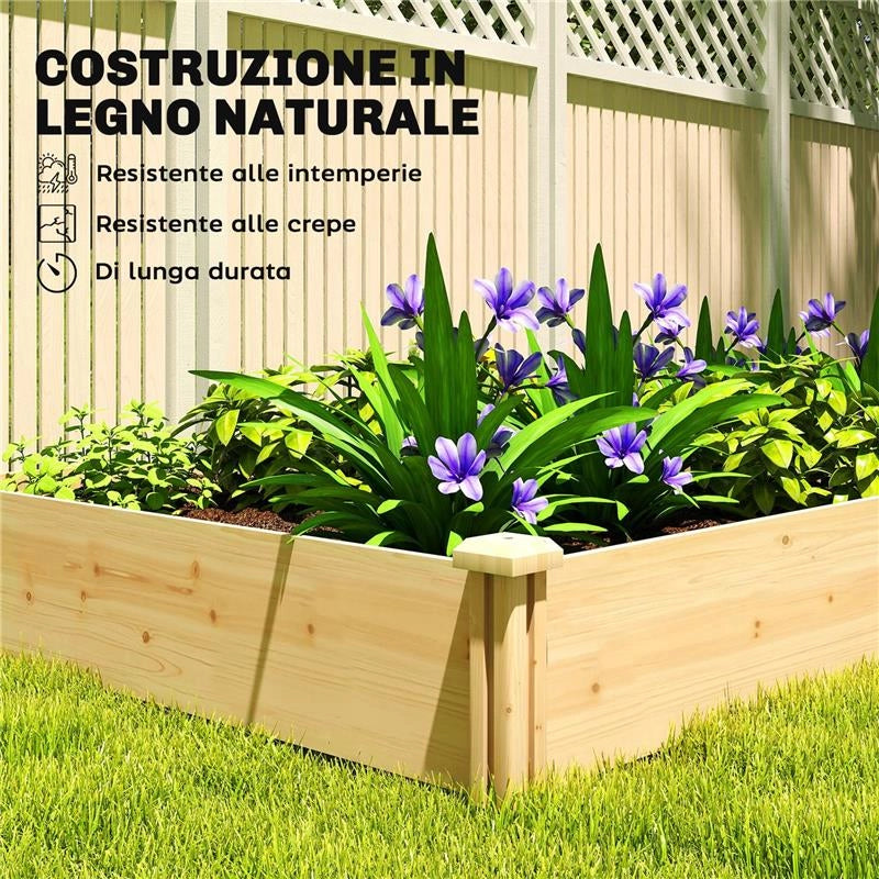 ORTO IN CASSETTA CON DIVISORIO CENTRALE E FONDO APERTO, IN LEGNO DI ABETE, 235X121X26 CM, COLOR LEGNO