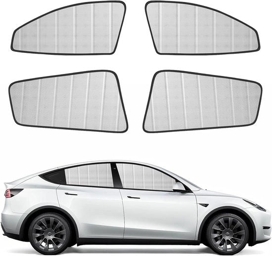 Ombrello solare pieghevole per finestrini laterali auto - Protezione dal sole - Set da 4 - Adatto per Tesla Model Y 2019-2024