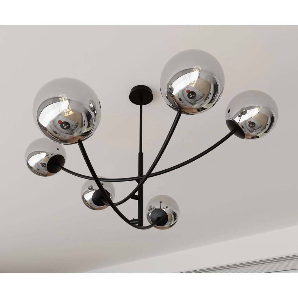 Lampada a sospensione Hunter con struttura in acciaio nero e diffusori in vetro