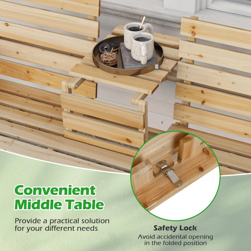 Panchina da giardino con tavolo, in legno massiccio con tavolo centrale pieghevole, panca a 3 posti, panca ergonomica con schienale e braccioli, panca da giardino e terrazza, portata fino a