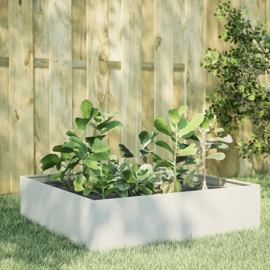 Fioriera Rialzata da Giardino-Vaso da Esterno-Fioriera Elevata Bianca 100x100x25 cm in Acciaio