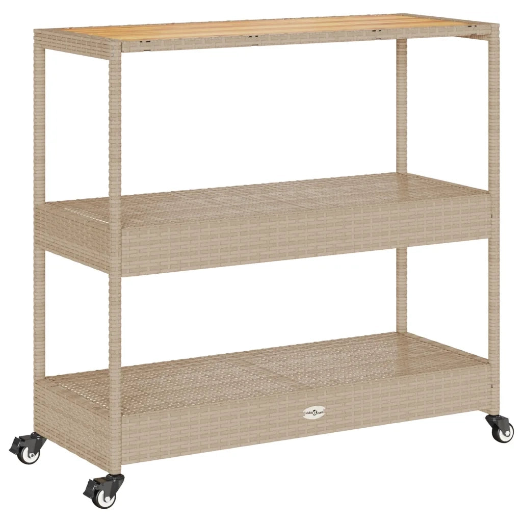 Carrello da Bar 3 Livelli Beige in Polyrattan e Massello Acacia 368725