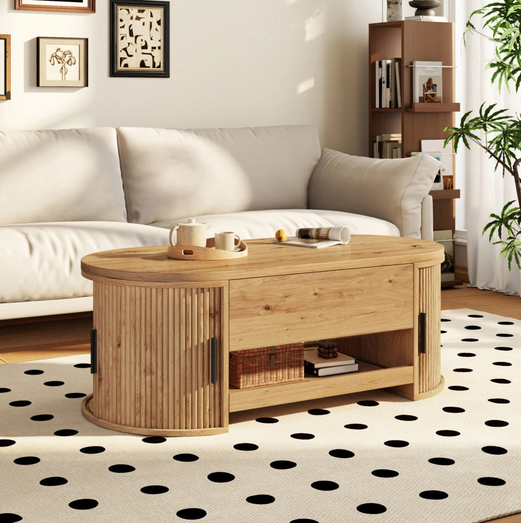 Tavolino elevabile 110x55x55 cm in MDF naturale con contenitore integrato