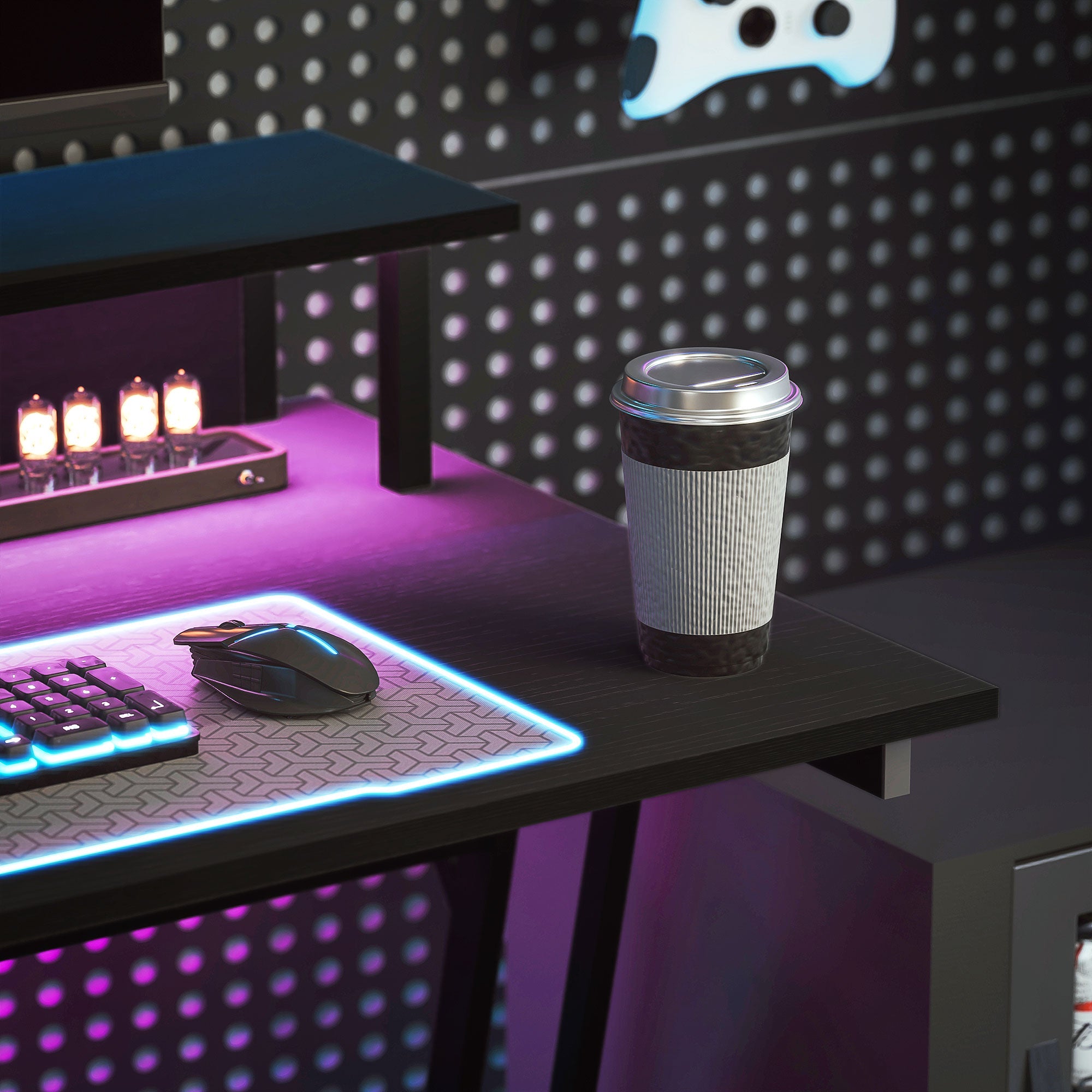 Scrivania Gaming con Luci LED e Supporto per Monitor 100x60x88.5 cm Nero