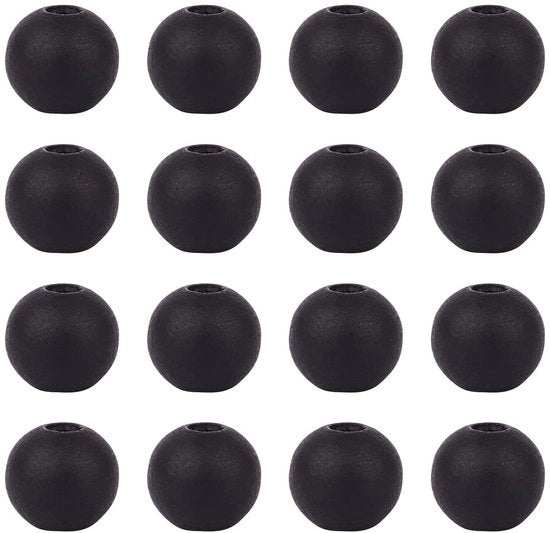 Kralen in legno 12 mm - Nero dipinto - Kralen rotonde - Accessori per gioielli - Artigianato in legno - 100 pezzi - Accessori per gioielli in legno