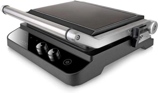 Tostapane 2 in 1 con Display LCD - Temperatura Regolabile - Clip di Blocco - Fornello a Cottura per Tost e Panini - Grill a Contatto Ripiegabile - Antiscorrosione