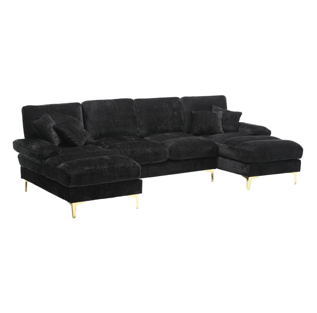 Divano a U 272x136x88 cm con due chaise longue in chenille nero