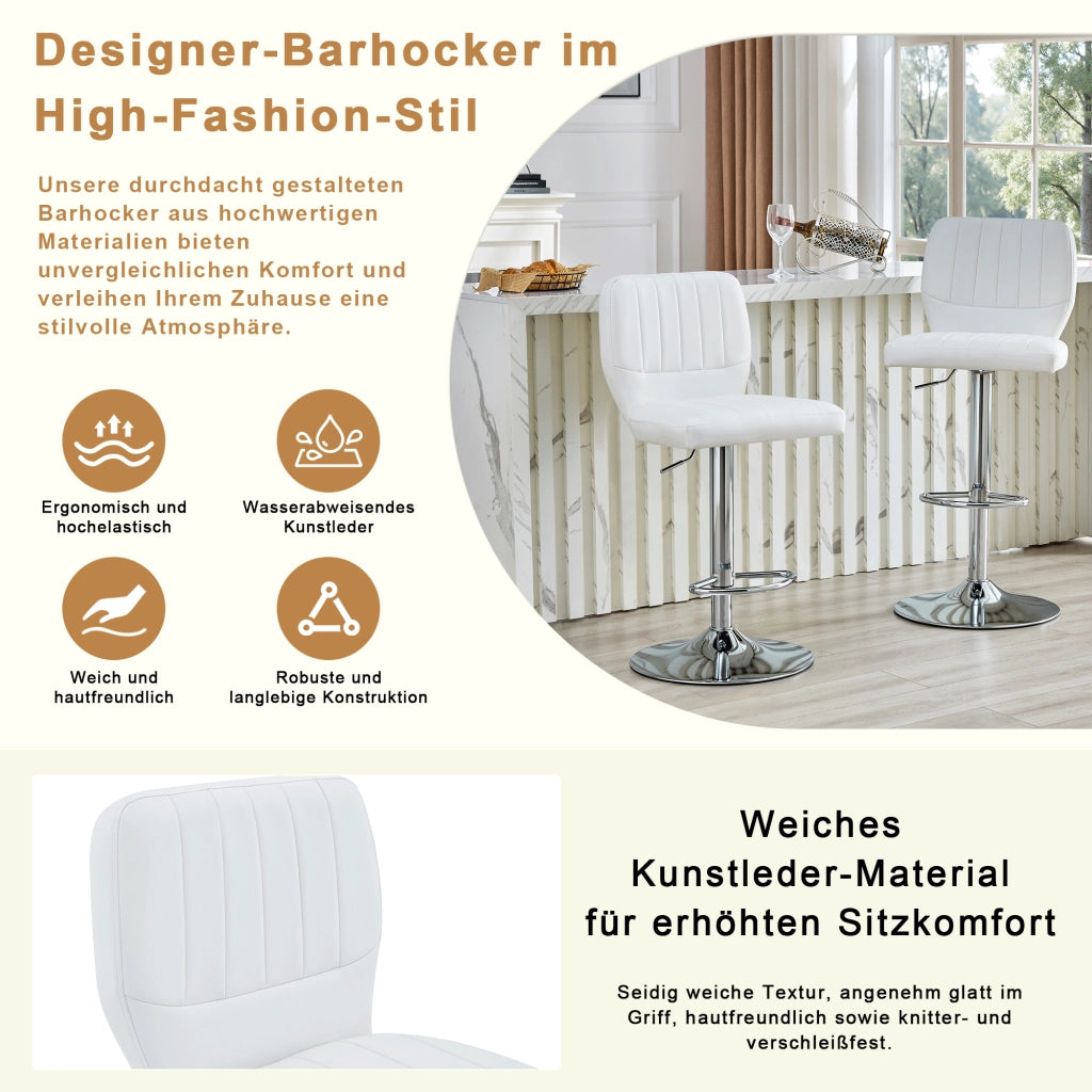 SGABELLO BAR Girevole Regolabile 62-83 cm PU Bianco Cromo