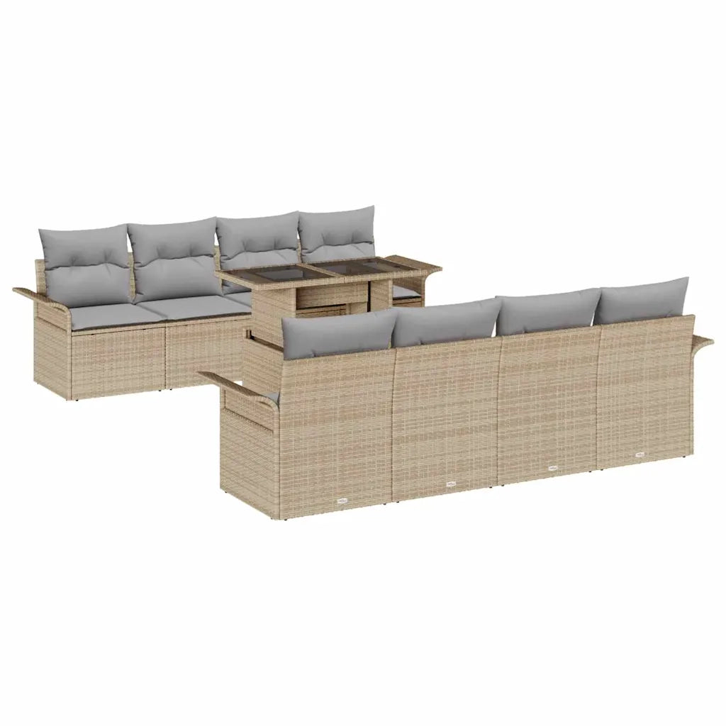Set Divano da Giardino con cuscino 9 pcs Beige Poly Rattan 3356983