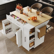 OKWISH Isola da Cucina con Piano Pieghevole e Ruote con Freno Armadietti Contenitore per Cucina in MDF Metallo Bianco