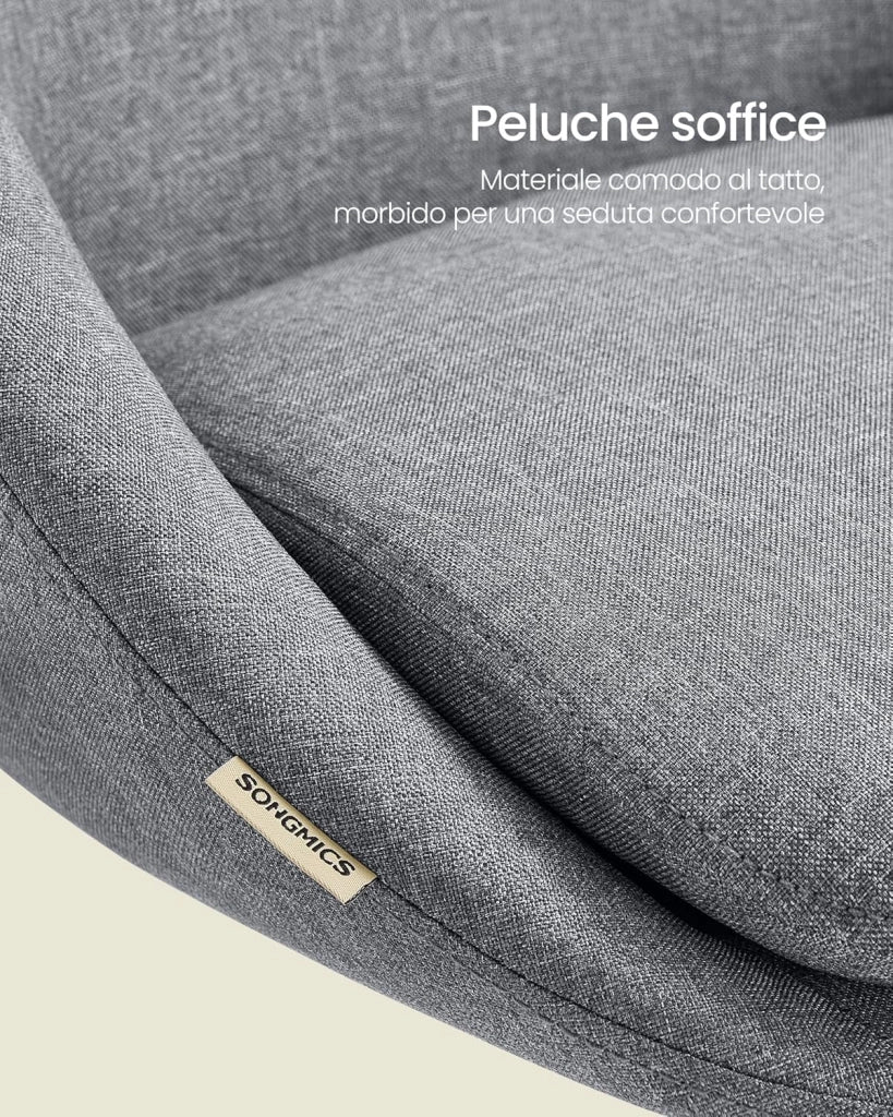 SONGMICS Sedia da Studio, Sedia Girevole di Cotone-lino, Poltrona da Scrivania Imbottita in Gommapiuma Regolabile in Altezza, Studio, Camera da Letto, Grigio Ardesia OBG020G05