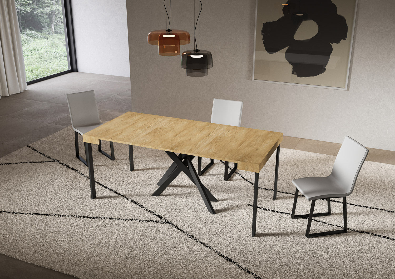 Consolle Allungabile 90-196x40x77 cm Saki Small Quercia Natura Gambe Antracite