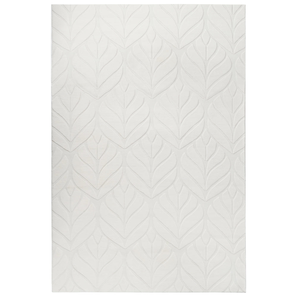 Tappeto in pelliccia sintetica di coniglio, bianco sporco, in poliestere, 160 x 230 cm, morbido e a pelo lungo, motivo a foglie
