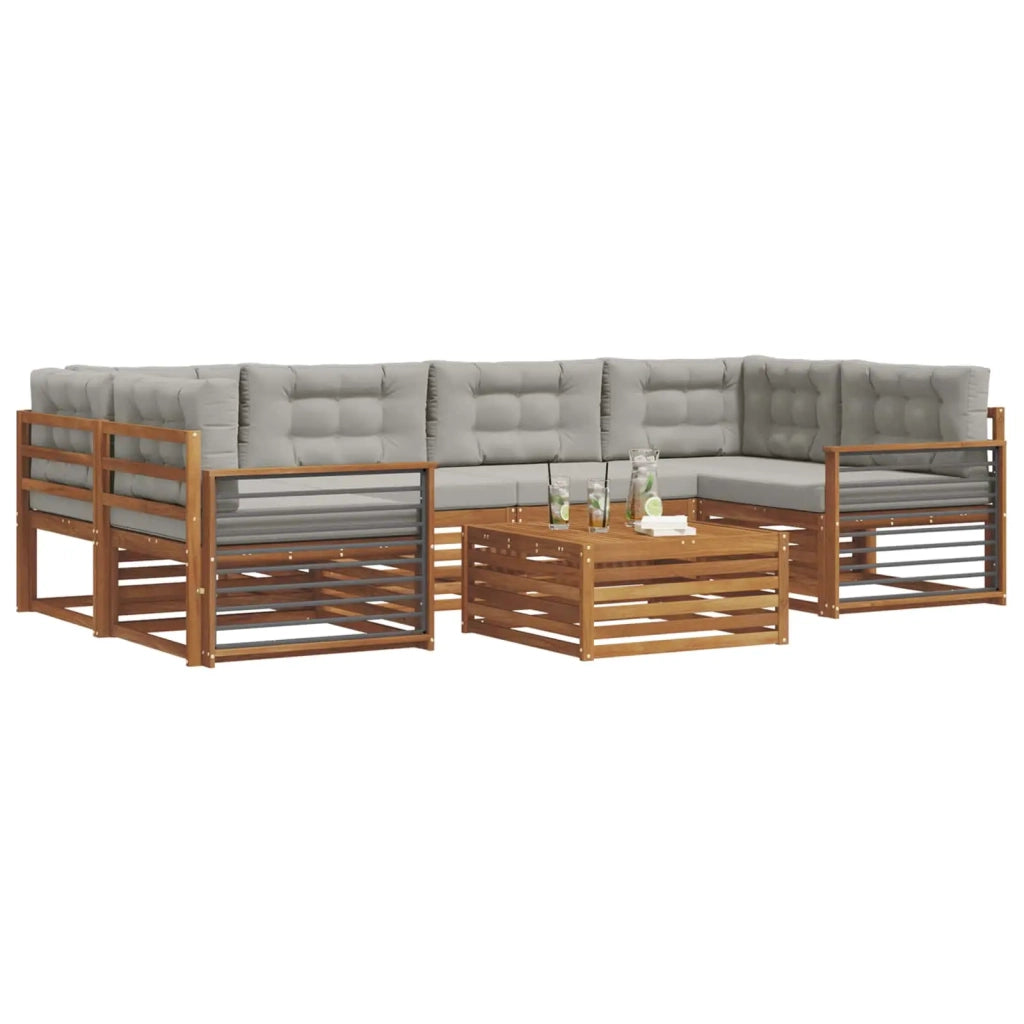 Set di divani da esterno 7 pcs Grigio Naturale e Chiaro