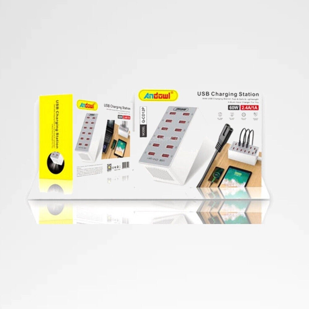 Trade Shop - Stazione Di Ricarica Usb Dock Con 12 Porte Usb 60w Multifunzione Presa Q-cd12p -