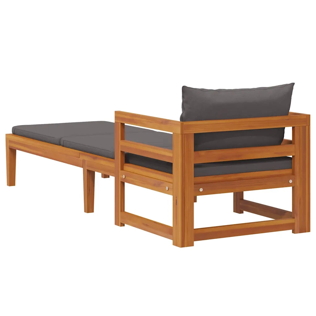 Lettino Prendisole con Cuscini Grigio Scuro in Massello Acacia 316317