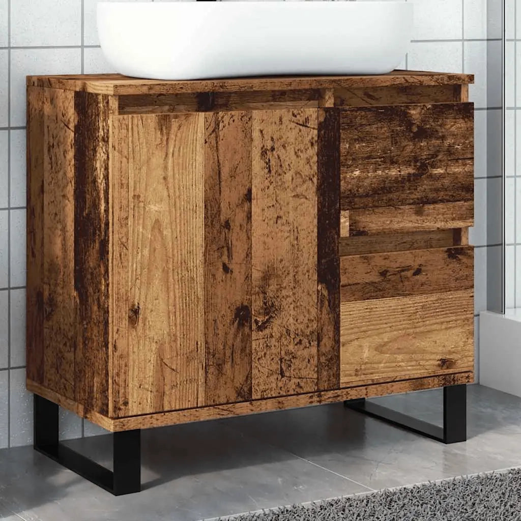 Armadietto da Bagno Legno Antico 65x33x60 cm in Truciolato