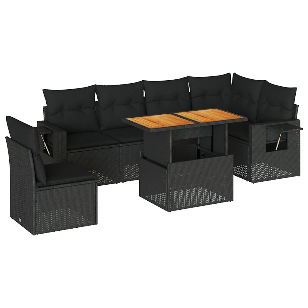 Set Divani da Giardino con Cuscini 7pz Nero Polyrattan 3327156