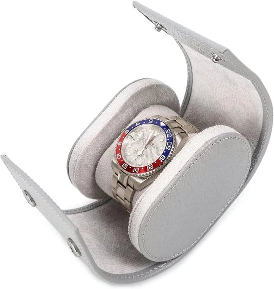 Cassa Portatile in Pelle Autentica per 1 Orologio - Pelle Saffiano Manuale - Cassetta per Orologio Portatile in Pelle - Grigio