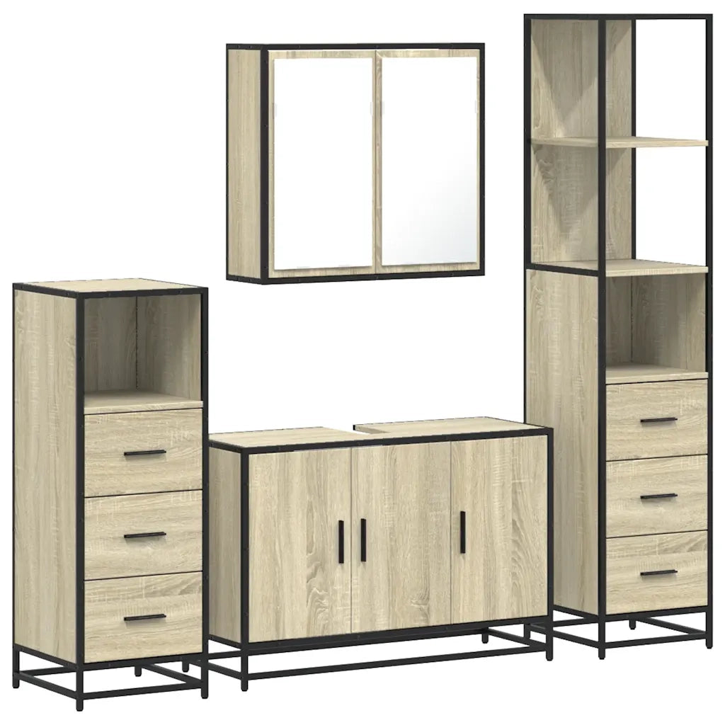 Set Mobili da Bagno 4 pz Rovere Sonoma in Legno Multistrato