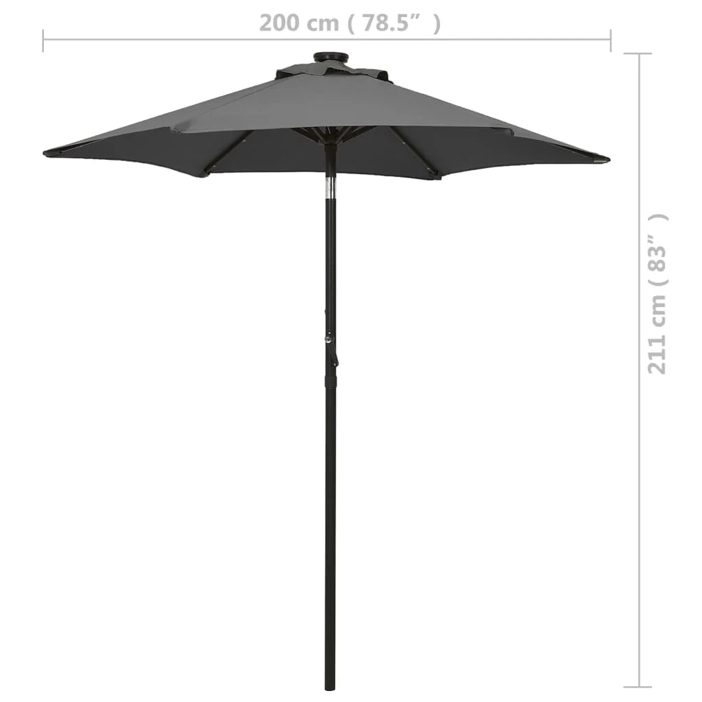 Ombrellone con luci LED antracite 200 x 211 cm alluminio 02_0008089