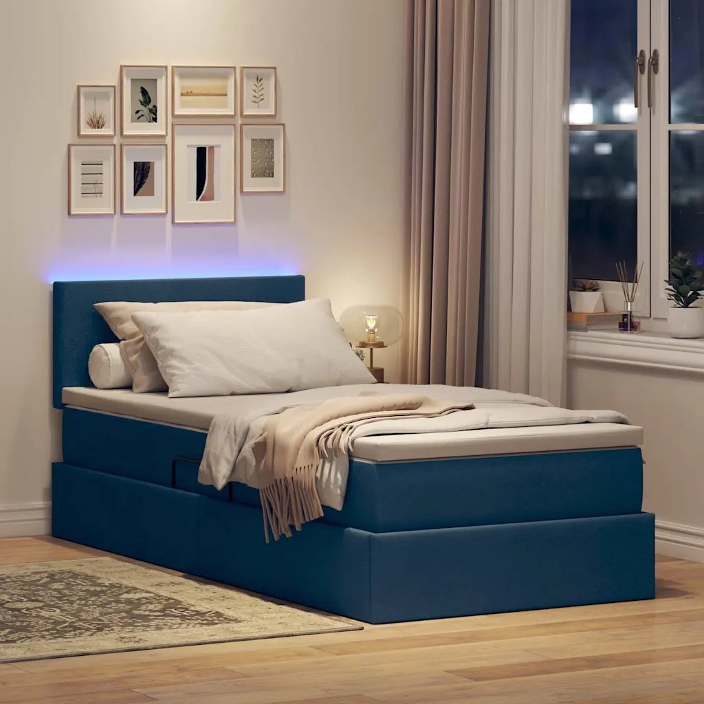Letto con contenitore e LED con led Blu 100 x 200 cm Tessuto 3371066