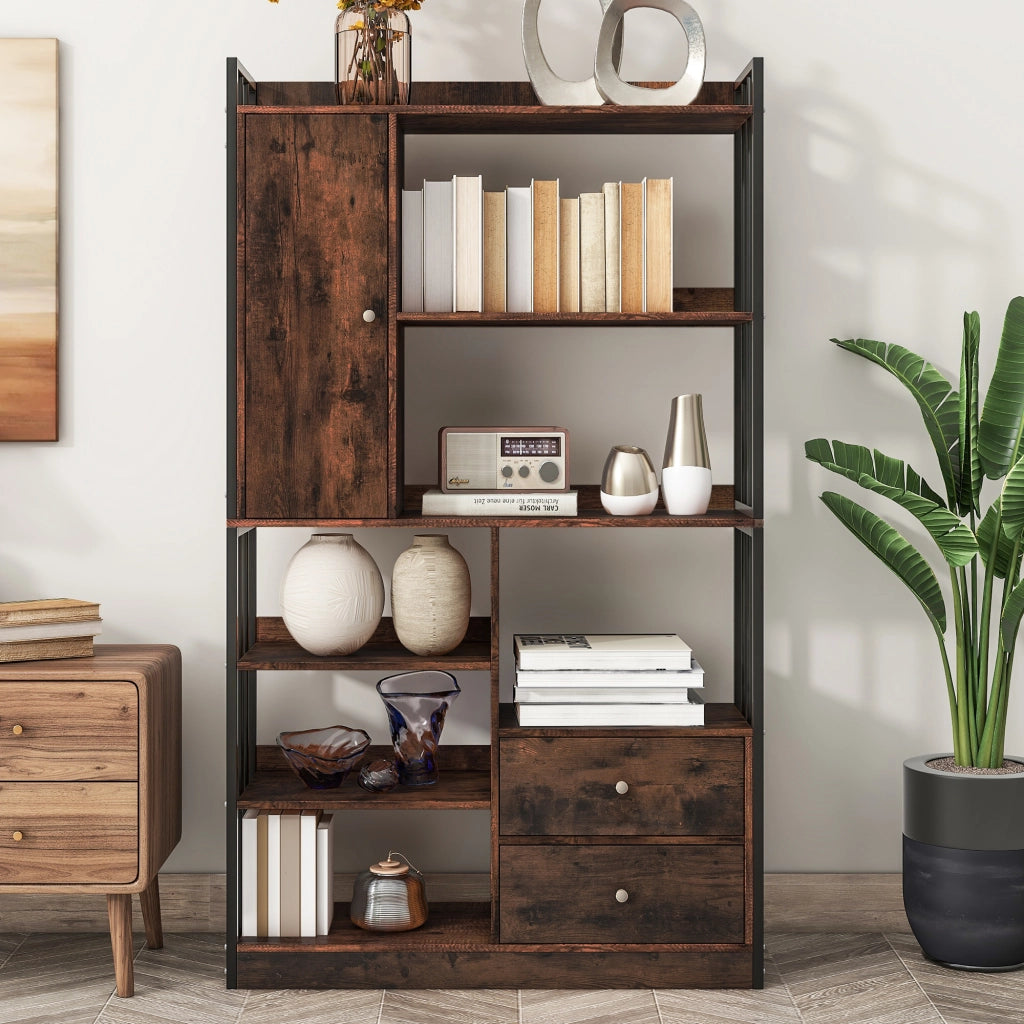 Libreria con ripiani; ante e cassetti - per soggiorno - in truciolato - 100×30×173.5 cm
