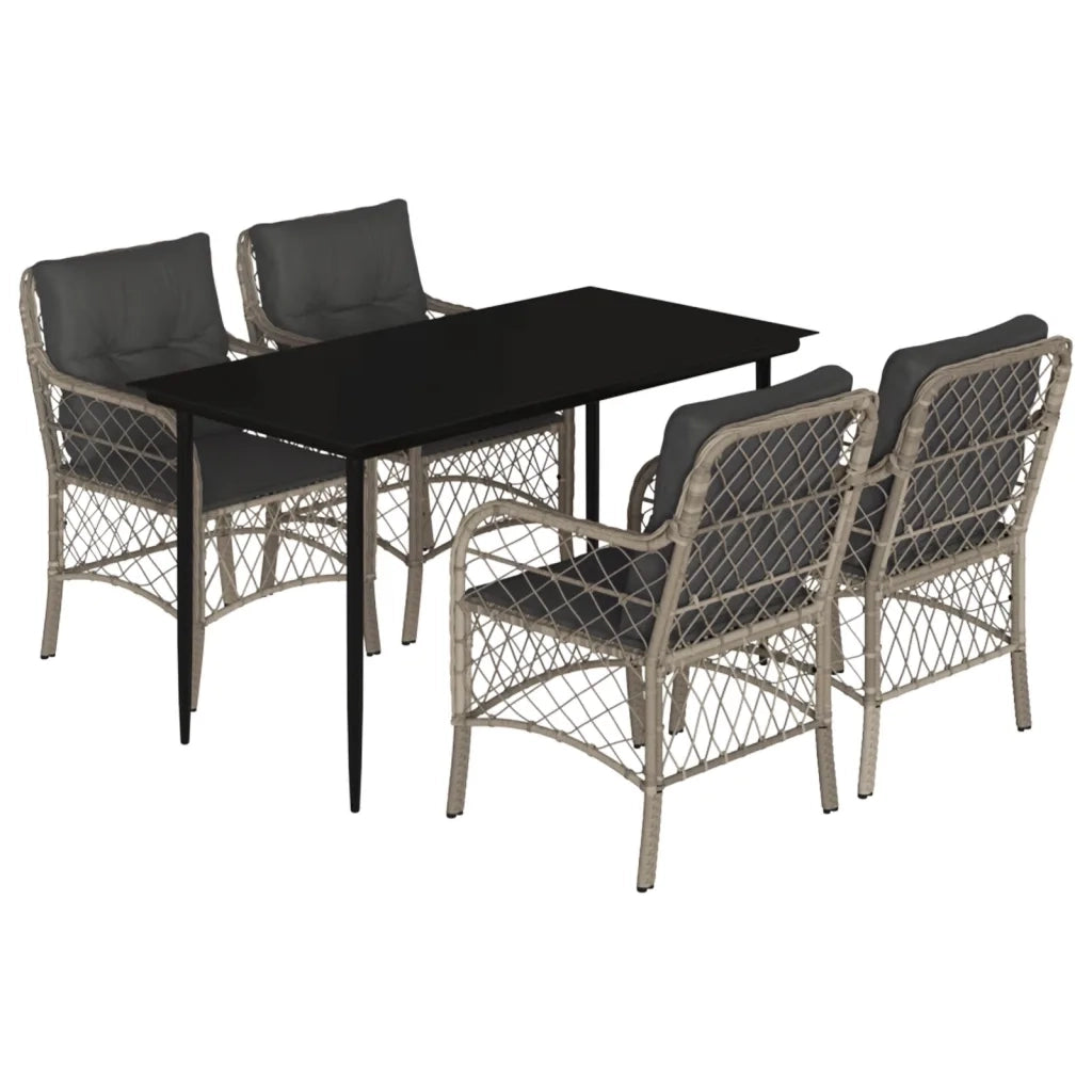 Set Pranzo da Giardino 5pz con Cuscini Grigio Chiaro Polyrattan