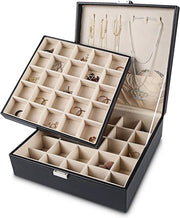 Organizzatore per orecchini con 50 sloti - Cassetta per conservazione di orecchini e collane - Conservazione di accessori in PU - Nero - 2 strati - Organizzazione di accessori